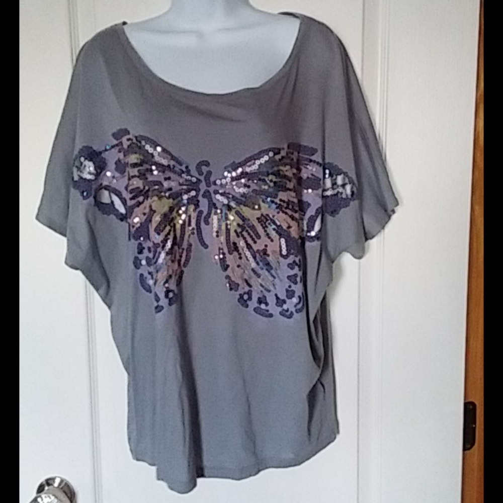 H&M wide neck loose tee, sz. sm., grey tee